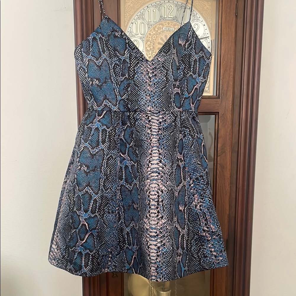 Lovers + Friends Vibrant Blue Python Patterned Dr… - image 3